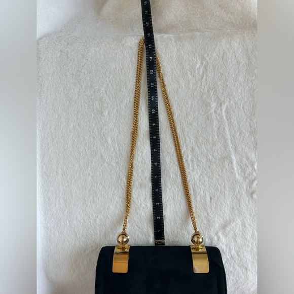 Vintage 1960 Meyers Made in USA Black Suede Gold Chain Strap Shoulder Bag Purse - Picture 12 of 12